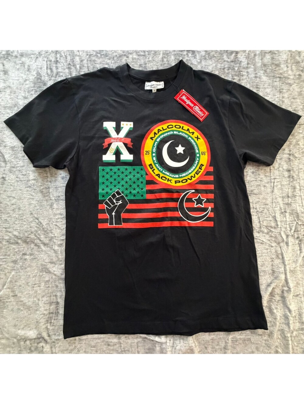 Headgear Classics Men's T-Shirt Black XL Malcolm X Black Power Graphic Tee